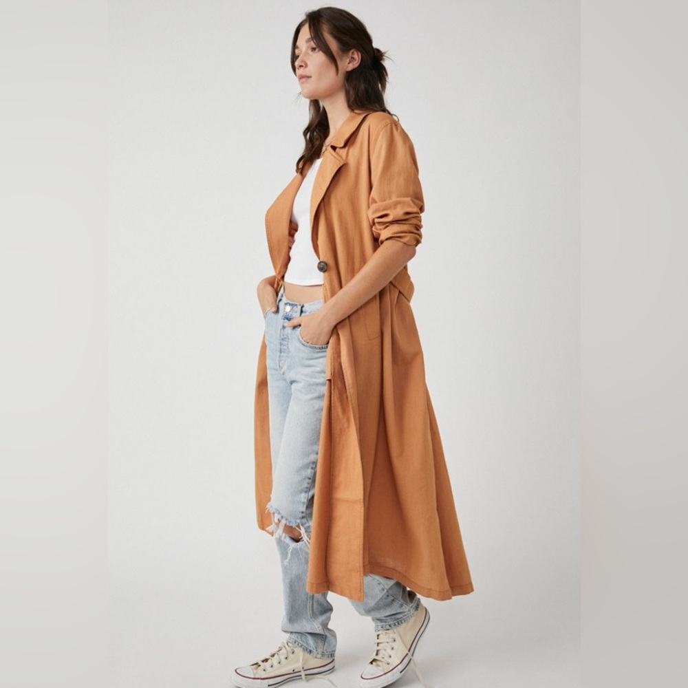 Free People Rae Longline Duster XS Brown